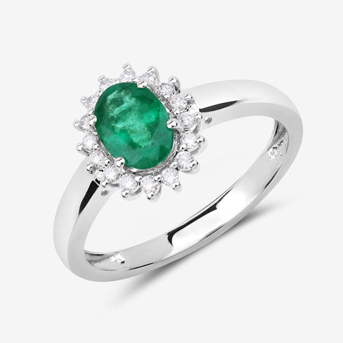 0.86 Carat Zambian Emerald & Diamond 14K White Gold Engagement Ring