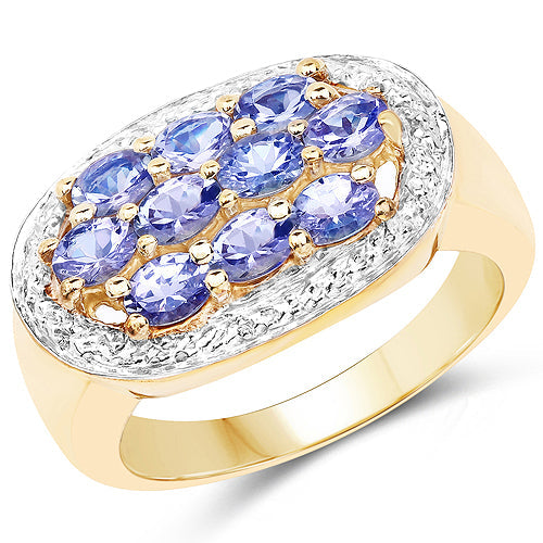 Anillo de Clúster de Tanzanita Baño de Oro Amarillo de 14K en Plata Esterlina