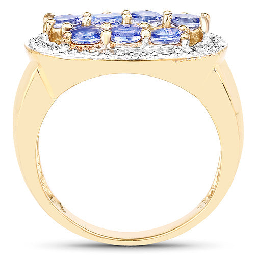 Anillo de Clúster de Tanzanita Baño de Oro Amarillo de 14K en Plata Esterlina