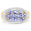 Anillo de Clúster de Tanzanita Baño de Oro Amarillo de 14K en Plata Esterlina