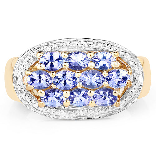 Anillo de Clúster de Tanzanita Baño de Oro Amarillo de 14K en Plata Esterlina