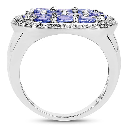 1.70 Carat Genuine Tanzanite Sterling Silver Engagement Ring
