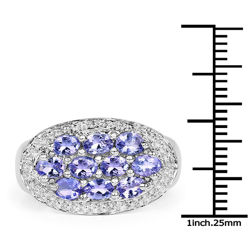 1.70 Carat Genuine Tanzanite Sterling Silver Engagement Ring