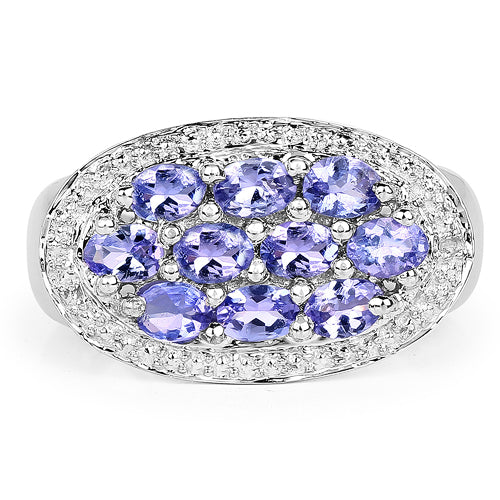 1.70 Carat Genuine Tanzanite Sterling Silver Engagement Ring