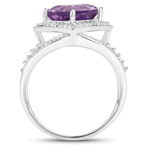 2.82 Carat Amethyst and White Topaz Sterling Silver Ring