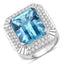 Bague de fiançailles en or blanc 14K avec aquamarine de 13,924 carats et diamants
