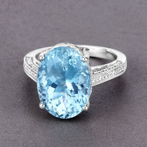 8.84 Carat Aquamarine and Diamond 14K White Gold Ring