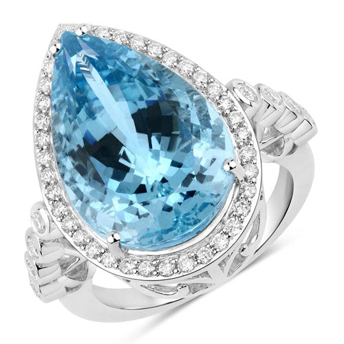 13.42 Carat Aquamarine & Diamond 14K White Gold Engagement Ring