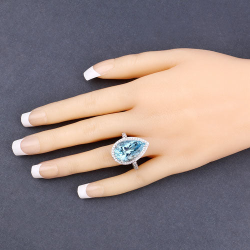 13.42 Carat Aquamarine & Diamond 14K White Gold Engagement Ring