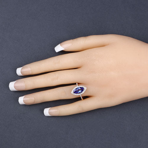 Bague en or jaune 14K avec tanzanite et diamants de 2,33 carats