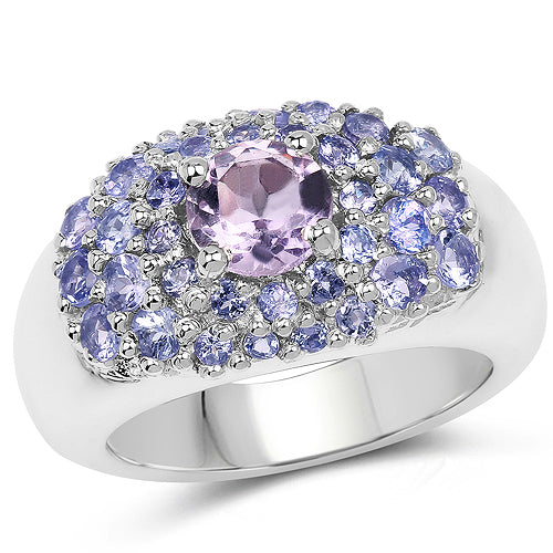 2.43 Carat Genuine Amethyst and Tanzanite Sterling Silver Ring