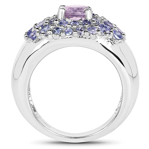 2.43 Carat Genuine Amethyst and Tanzanite Sterling Silver Ring
