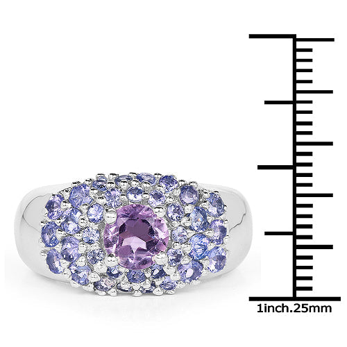2.43 Carat Genuine Amethyst and Tanzanite Sterling Silver Ring