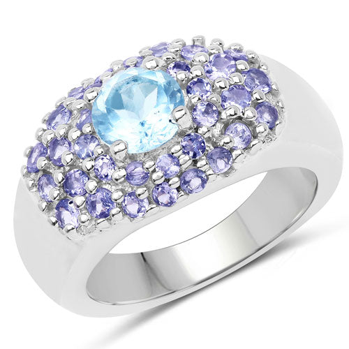 Bague en argent sterling avec topaze bleue et tanzanite de 2,78 carats