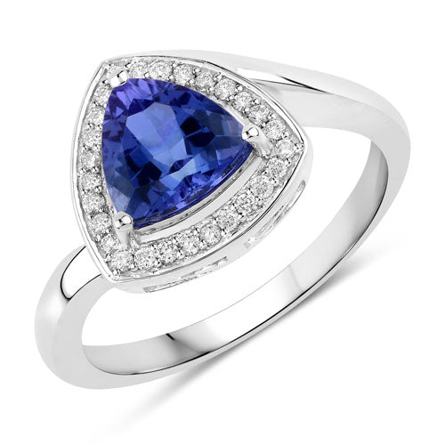 1.48 Carat Genuine Tanzanite and White Diamond Halo Ring
