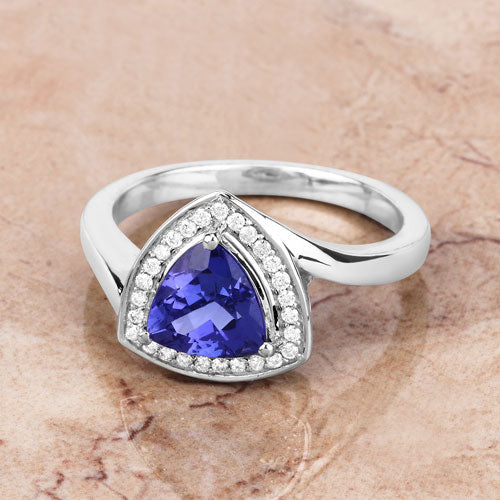 1.48 Carat Genuine Tanzanite and White Diamond Halo Ring