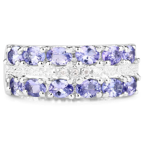 Bague en argent sterling avec tanzanite et topaze blanche de 2,05 carats