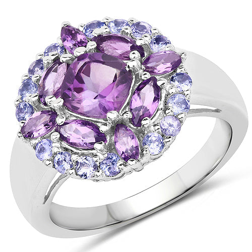 Anillo de Plata de Ley con Amatista y Tanzanita de 2.19 Quilates