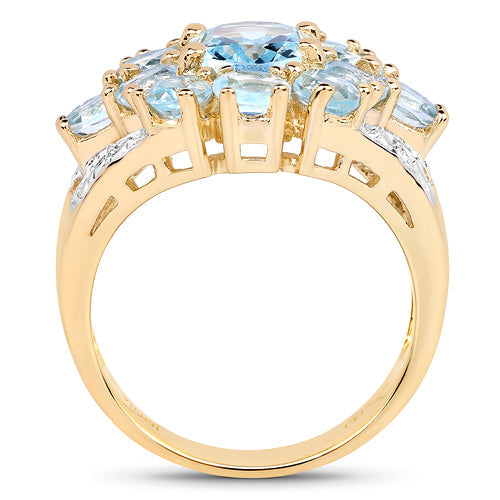14K Yellow Gold Plated Blue Topaz Floral Ring
