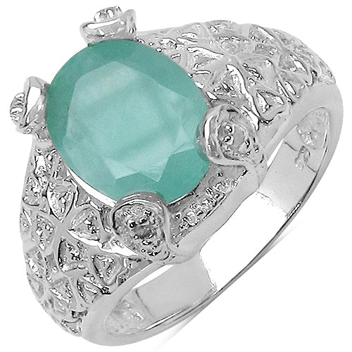 Bague en argent sterling avec émeraude véritable de 2,52 carats et topaze blanche