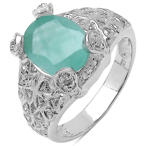 Bague en argent sterling avec émeraude véritable de 2,52 carats et topaze blanche
