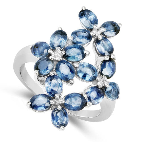 3.40 Carat Genuine Blue Sapphire Sterling Silver Engagement Ring