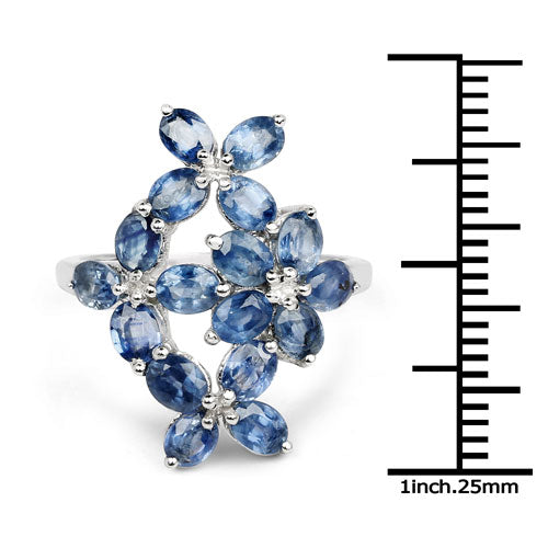 3.40 Carat Genuine Blue Sapphire Sterling Silver Engagement Ring