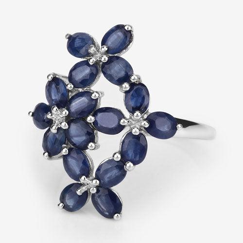 3.40 Carat Genuine Blue Sapphire Sterling Silver Engagement Ring