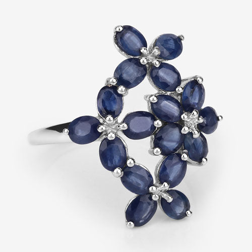 3.40 Carat Genuine Blue Sapphire Sterling Silver Engagement Ring