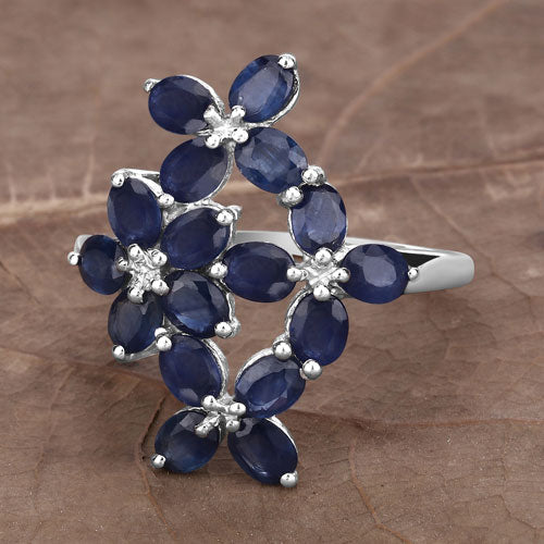 3.40 Carat Genuine Blue Sapphire Sterling Silver Engagement Ring