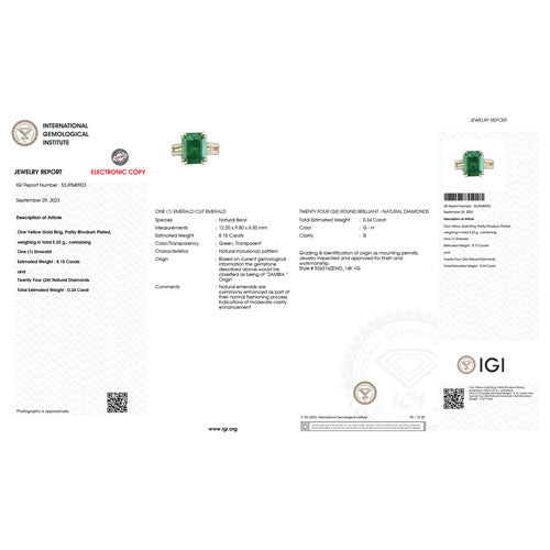 IGI Certified 8.49 Carat Zambian Emerald & Diamond 14K Gold Ring