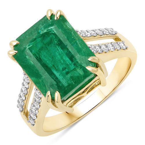 IGI Certified 8.49 Carat Zambian Emerald & Diamond 14K Gold Ring