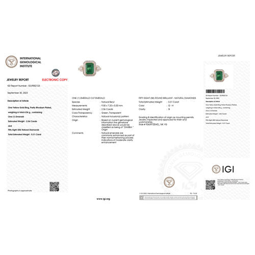 Bague en Or 14K avec Émeraude Zambienne et Diamants Certifiés IGI de 2,87 Carats