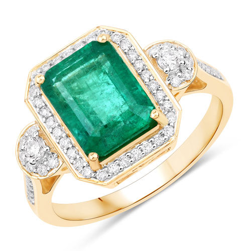Bague en Or 14K avec Émeraude Zambienne et Diamants Certifiés IGI de 2,87 Carats