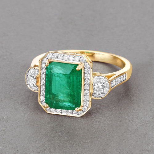 Bague en Or 14K avec Émeraude Zambienne et Diamants Certifiés IGI de 2,87 Carats