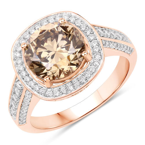 Anillo de Diamante Marrón de 3.01 Quilates Certificado IGI y Diamante Blanco de 0.52cttw en Oro Rosa