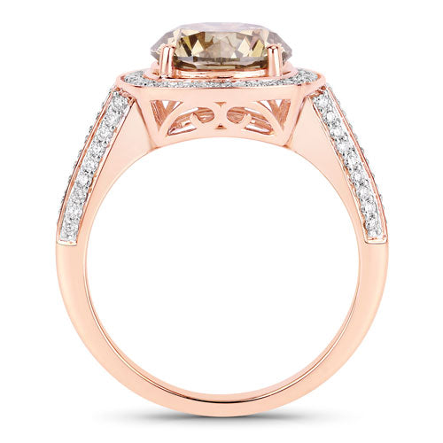 Anillo de Diamante Marrón de 3.01 Quilates Certificado IGI y Diamante Blanco de 0.52cttw en Oro Rosa