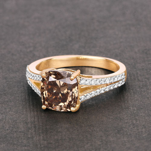 IGI Certified 3.03 Carat Brown Diamond Engagement Ring in 18K Yellow Gold
