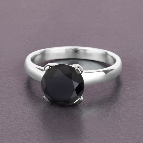 3.00 Carat Genuine Black Diamond 14K White Gold Engagement Ring