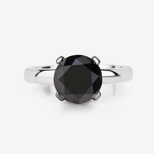 3.00 Carat Genuine Black Diamond 14K White Gold Engagement Ring