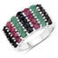 3.40 Carat Emerald, Ruby & Black Sapphire Sterling Silver Ring