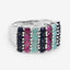 3.40 Carat Emerald, Ruby & Black Sapphire Sterling Silver Ring