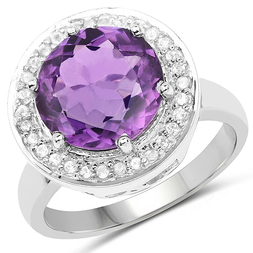 Anillo de Plata Esterlina con Amatista de 4.27 Quilates y Topacio Blanco