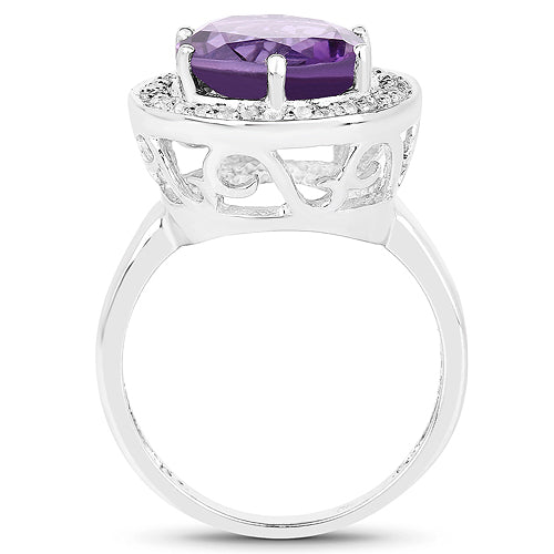 Anillo de Plata Esterlina con Amatista de 4.27 Quilates y Topacio Blanco