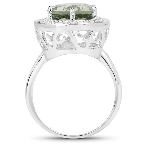 4.94 Carat Green Amethyst & White Topaz Sterling Silver Ring