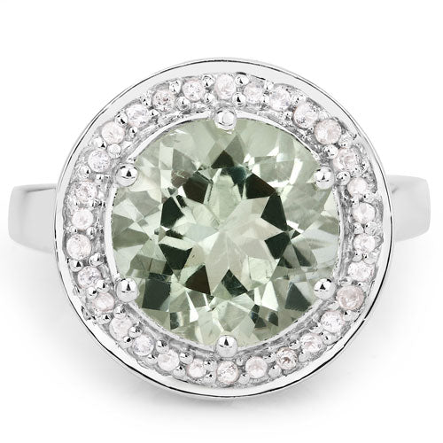 4.94 Carat Green Amethyst & White Topaz Sterling Silver Ring