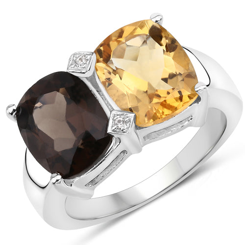 5.01 Carat Smoky Quartz, Citrine & White Sapphire Sterling Silver Ring