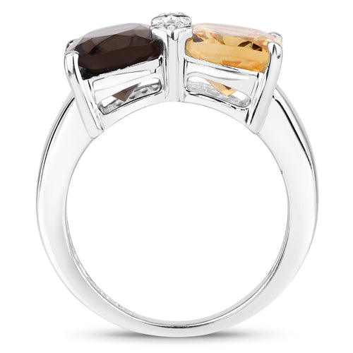 5.01 Carat Smoky Quartz, Citrine & White Sapphire Sterling Silver Ring