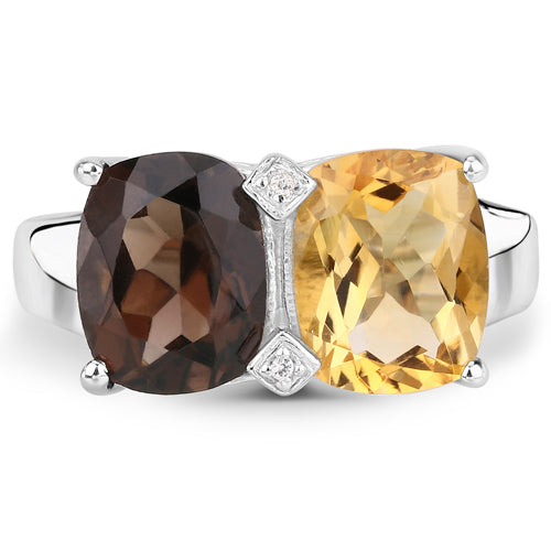 5.01 Carat Smoky Quartz, Citrine & White Sapphire Sterling Silver Ring