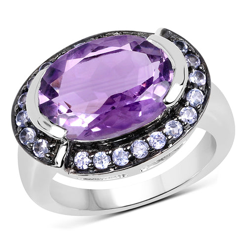 5.56 Carat Genuine Amethyst & Tanzanite Sterling Silver Ring
